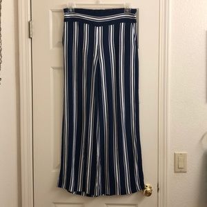 Blue and White Striped Flowy Pants